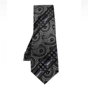 Fratello Men's Tie Hanky Set Black Silver Taupe Charcoal Pasiley Stripe 3.5"